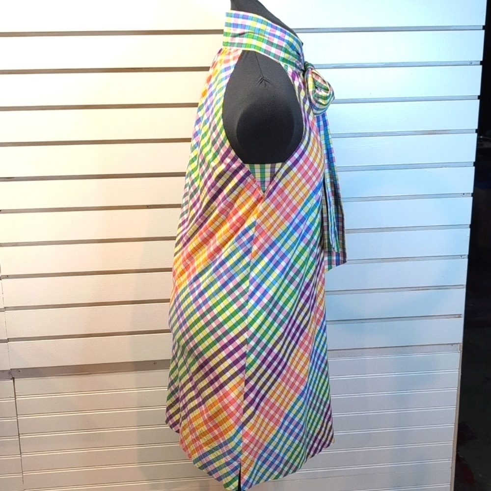 J Crew Woman's Gingham Tie Neck Cotton Sleeveless Shift Mini Dress Rainbow 2 - Picture 5 of 10